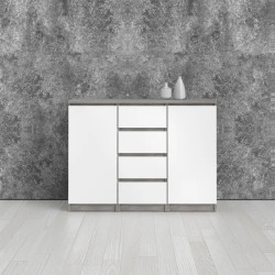 Commode contemporaine 120 cm béton/blanc brillant Best