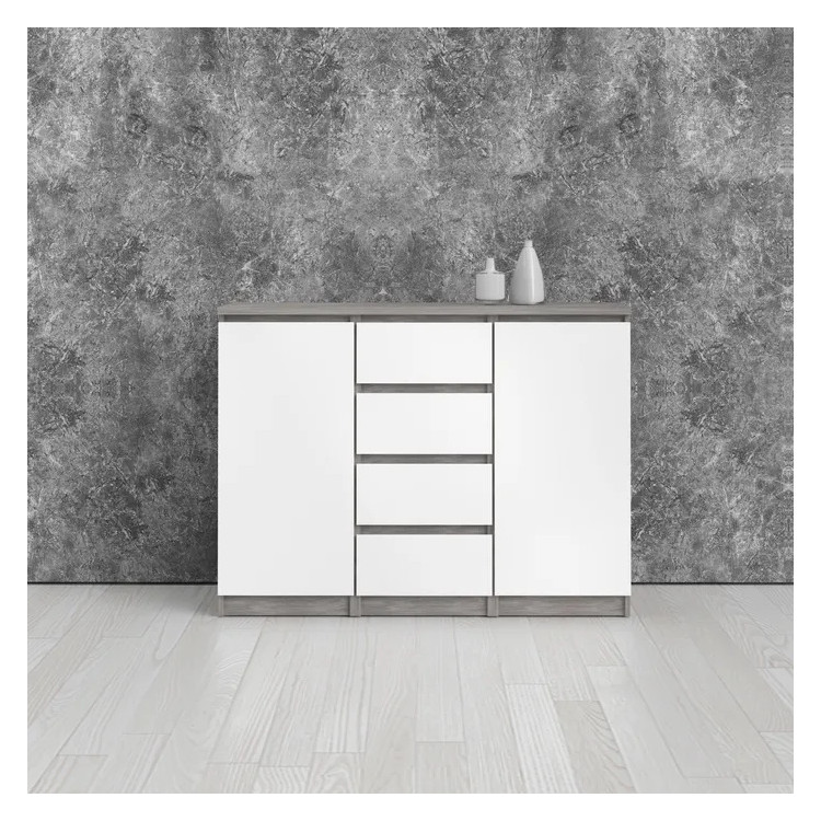 Commode contemporaine 120 cm béton/blanc brillant Best