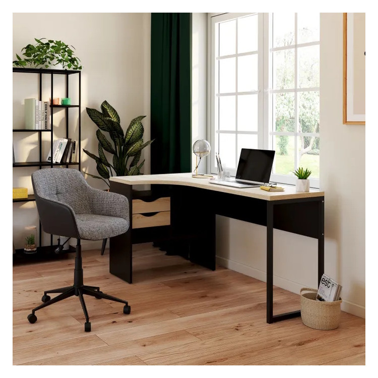 Bureau d'angle moderne chêne/noir Alkor
