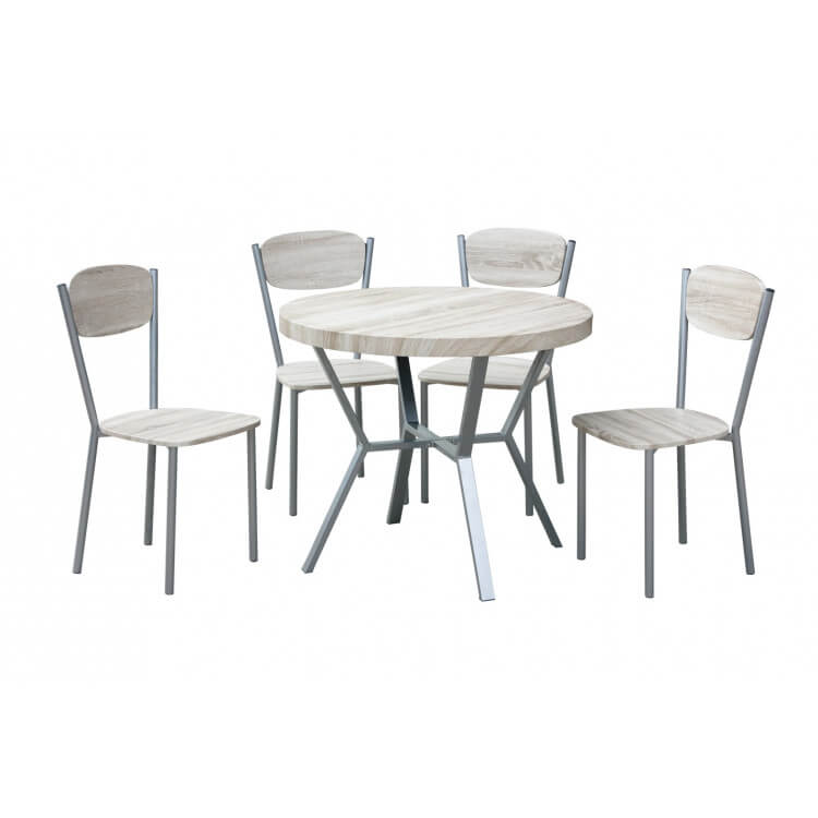 Ensemble table & 4 chaises contemporain bois & métal Pithivier