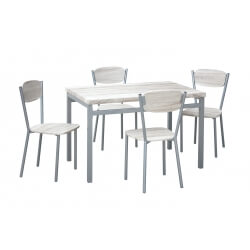 Ensemble table & 4 chaises contemporain bois & métal Nancy