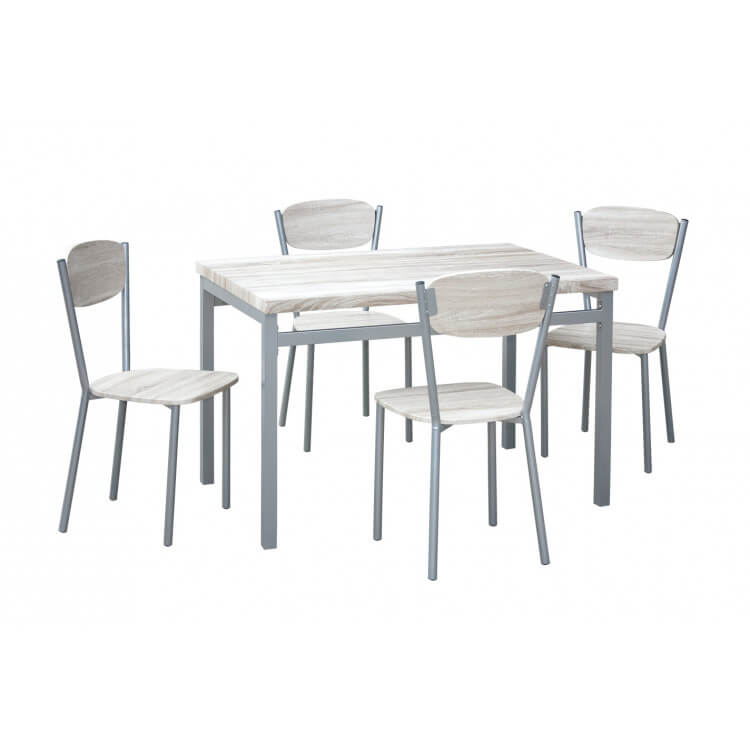 Ensemble table & 4 chaises contemporain bois & métal Nancy