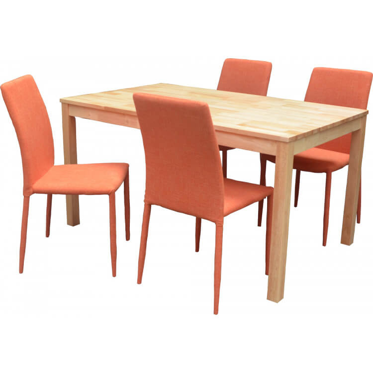 Ensemble table et 4 chaises contemporain naturel/orange Nyro