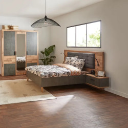 Lit avec chevets moderne 140x190 cm chêne/gris Ricciano