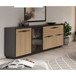 Buffet/bahut moderne 220 cm chêne/noir Marausa