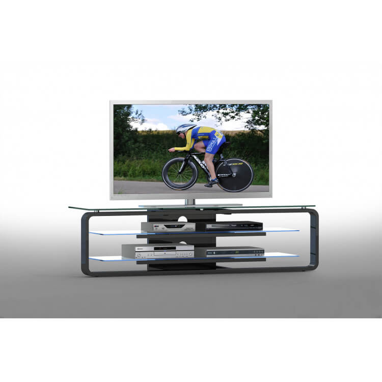Meuble TV design métal & verre coloris noir Jerôme