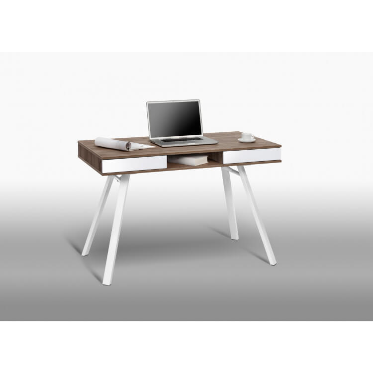Bureau contemporain chêne truffé/blanc brillant Faro