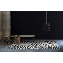 Tapis zébré noir et blanc plat ethnique en coton Yaunde