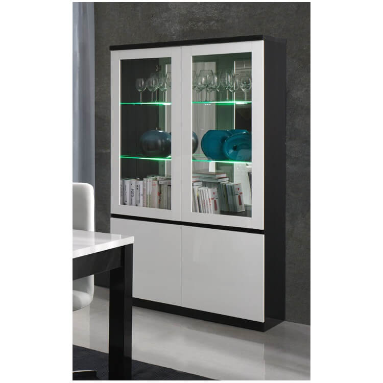 Vitrine 2 portes design laquée noire & blanche Fabrizio