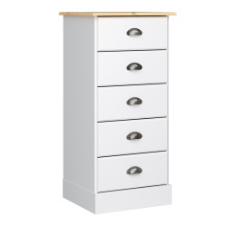 Chiffonnier apothicaire en pin massif blanc 5 tiroirs Nola