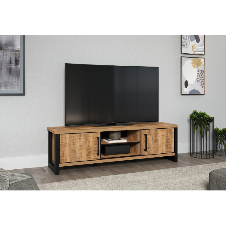 Meuble TV contemporain 166 cm chêne mango Enabelle