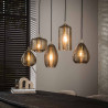 Suspension moderne 5 lampes en verre brun fumé Skinny
