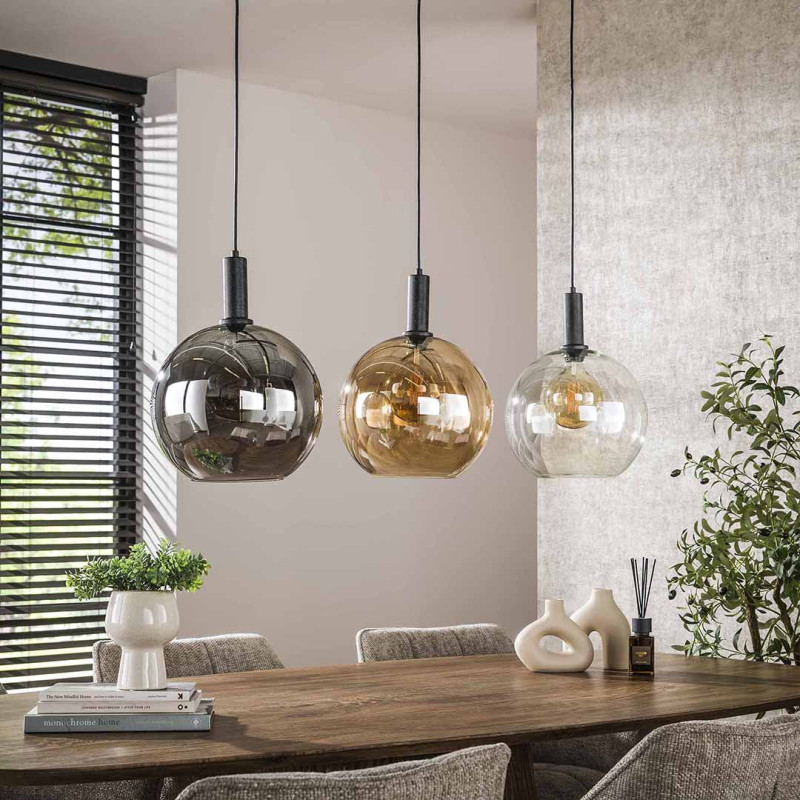 Suspension moderne 3 lampes en verre tricolore Féerie