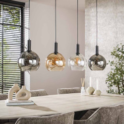 Suspension moderne 4 lampes en verre tricolore Féerie