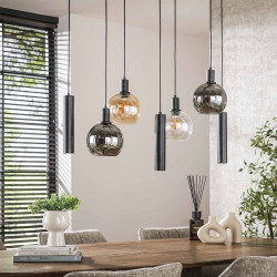 Suspension moderne 7 lampes en verre tricolore Féerie