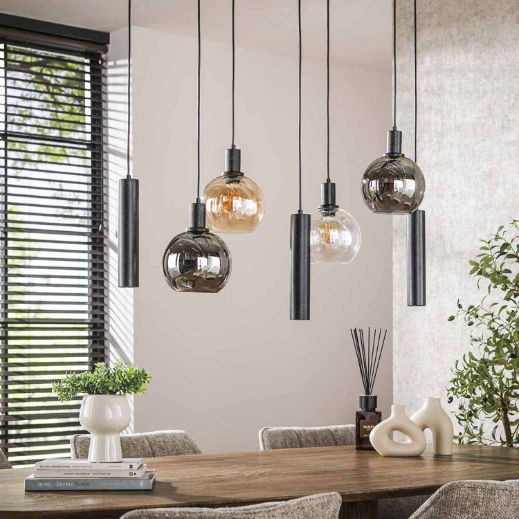Suspension moderne 7 lampes en verre tricolore Féerie