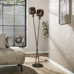 Lampadaire moderne 2 lampes en verre brun Broz