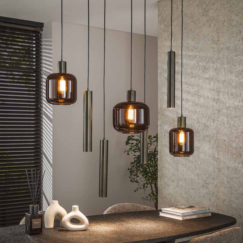 Suspension moderne 7 lampes en verre brun Broz