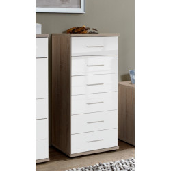 Chiffonnier contemporain chêne/blanc cassé laqué Telma