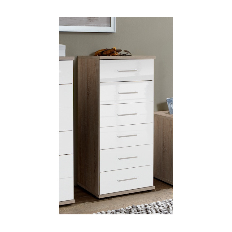 Chiffonnier contemporain chêne/blanc cassé laqué Telma