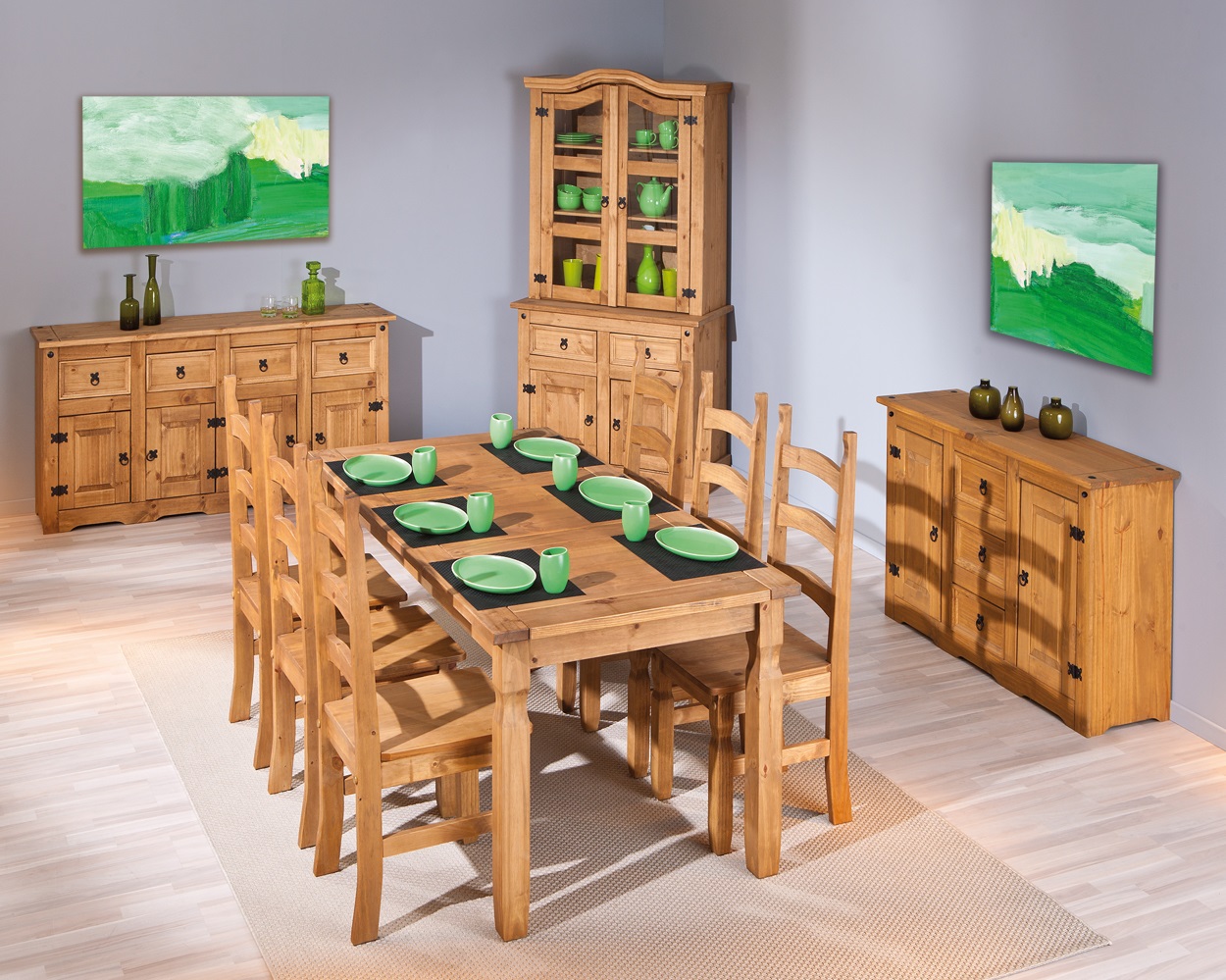 Chaise de salle à manger rustique en pin massif chêne ciré (lot de 2) Mexico