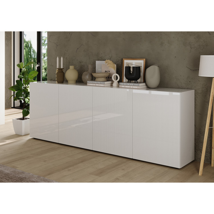 Buffet/bahut moderne 241 cm laqué blanc brillant Janeiro