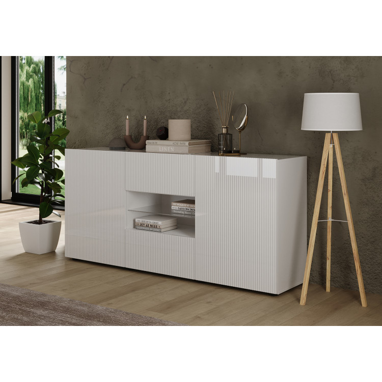 Buffet/bahut moderne 181 cm laqué blanc brillant Janeiro