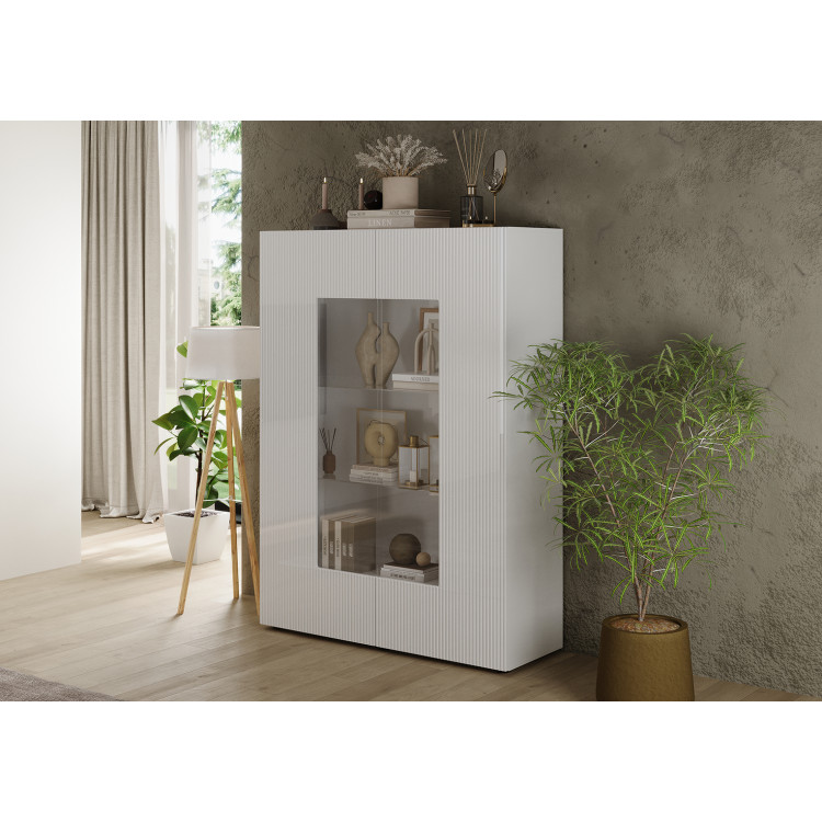 Vitrine moderne 121 cm laquée blanc brillant Janeiro