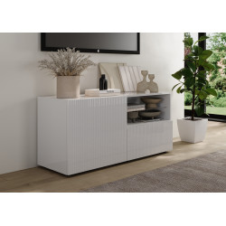 Meuble TV moderne 121 cm laqué blanc brillant Janeiro