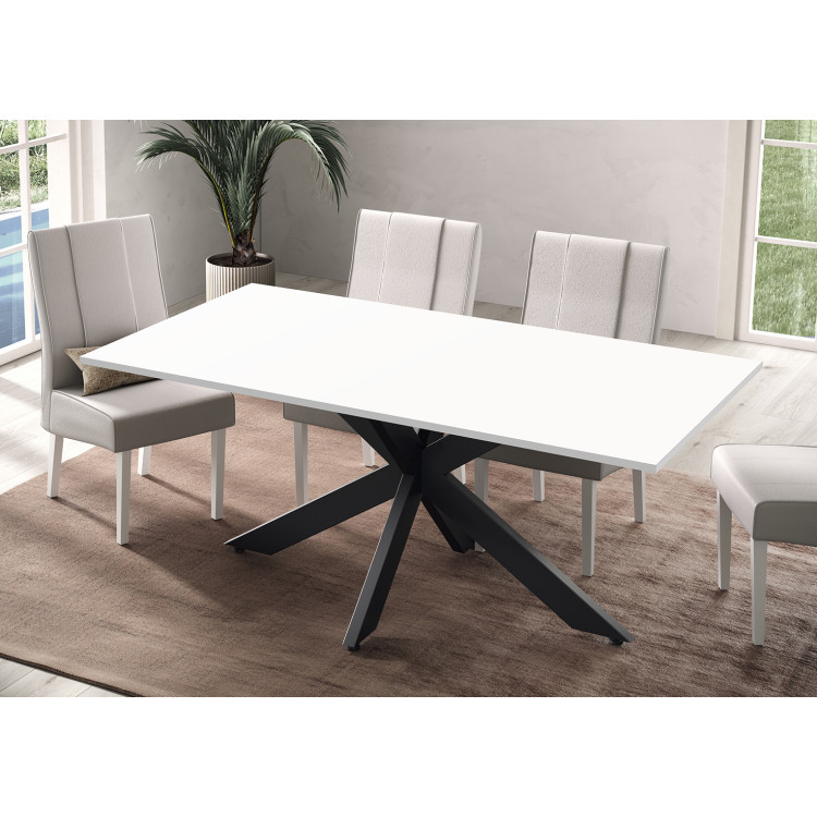 Table de salle à manger moderne blanc laqué/noir Hyder