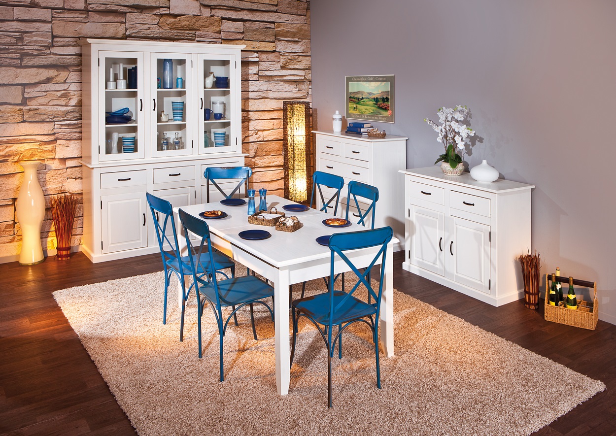 Table de salle à manger contemporaine en pin massif blanc Cassis Matelpro