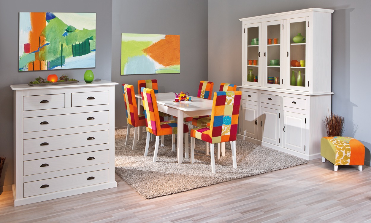 Table de salle à manger contemporaine en pin massif blanc Cassis Matelpro