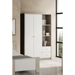 Armoire enfant contemporaine 135 cm chêne ivoire/blanc Enora