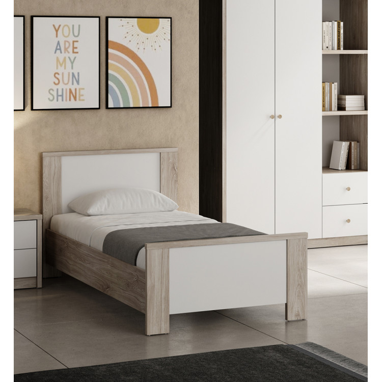 Lit enfant contemporain chêne ivoire/blanc Enora