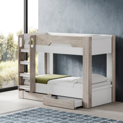 Lit superposé enfant contemporain chêne ivoire/blanc Enora