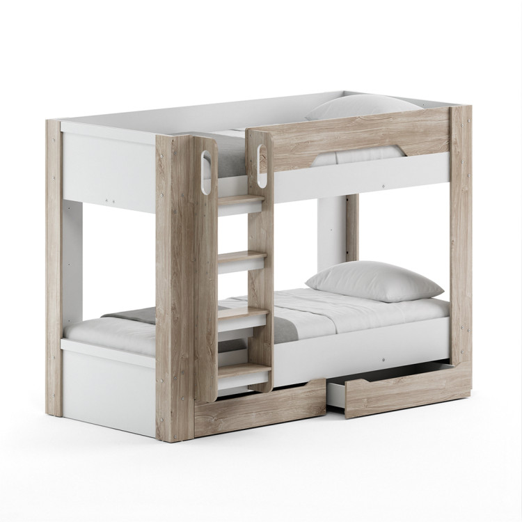 Lit superposé enfant contemporain chêne ivoire/blanc Enora