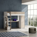 Lit mezzanine enfant contemporain chêne ivoire/blanc Enora
