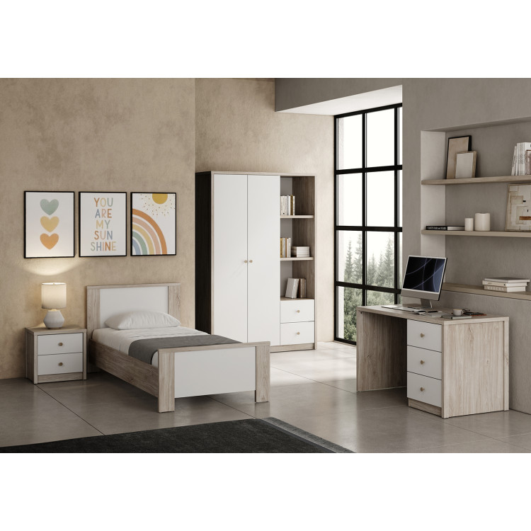 Chambre enfant complète contemporaine chêne ivoire/blanc Enora