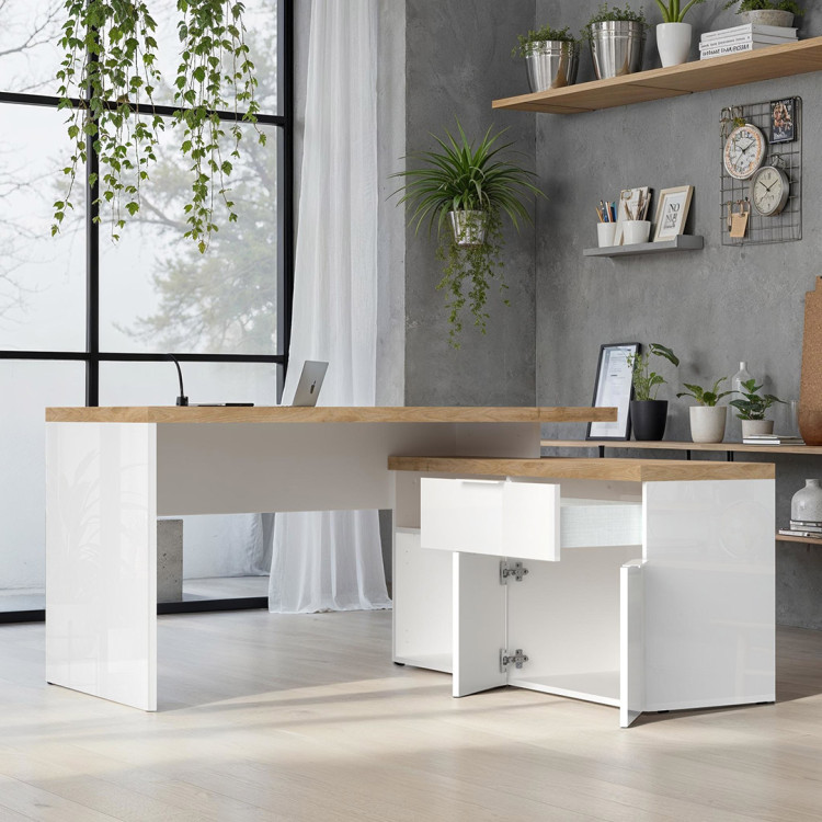 Bureau D Angle Blanc Laque