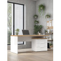 Bureau droit moderne avec caisson blanc laqué/chêne Daisy