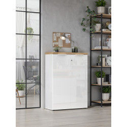 Armoire de bureau moderne H 115 cm blanc laqué/chêne Daisy