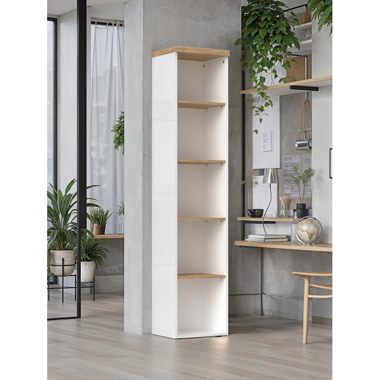 Etagère de bureau moderne H 190 cm blanc laqué/chêne Daisy