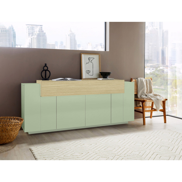 Buffet/bahut moderne 200 cm vert sauge/chêne Corso