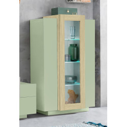 Vitrine moderne vert sauge/chêne Corso