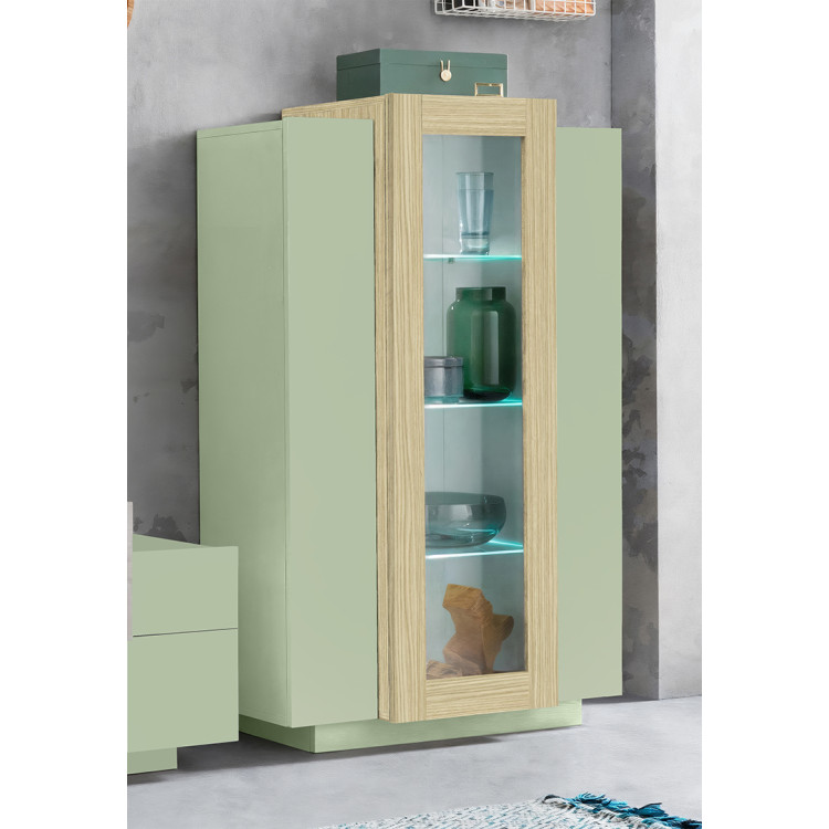 Vitrine moderne vert sauge/chêne Corso