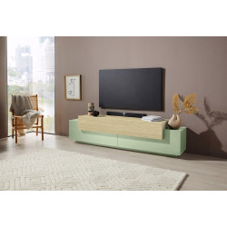 Meuble TV moderne 200 cm vert sauge/chêne Corso
