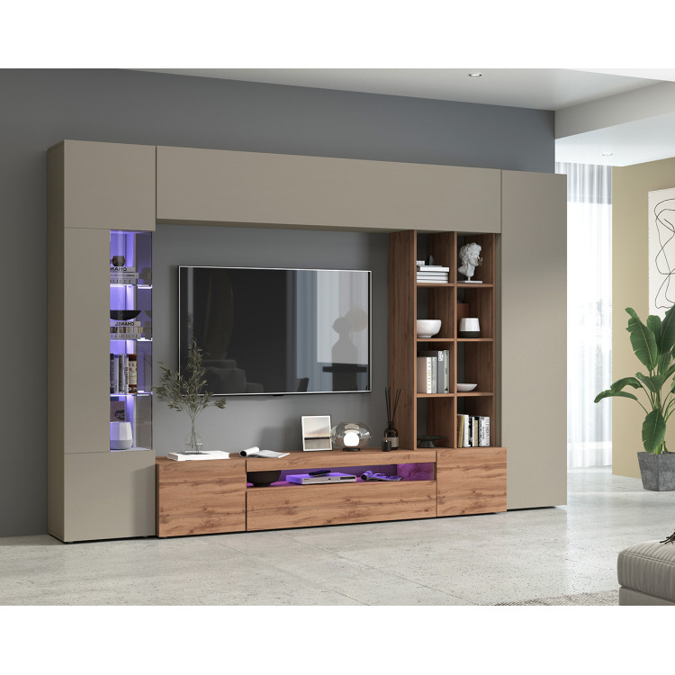 Banc TV moderne taupe/chêne wotan Keops