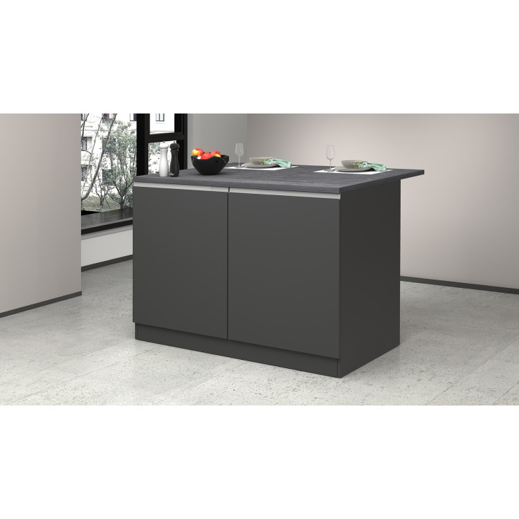 Ilot de cuisine moderne 125 cm anthracite mat/béton Solena