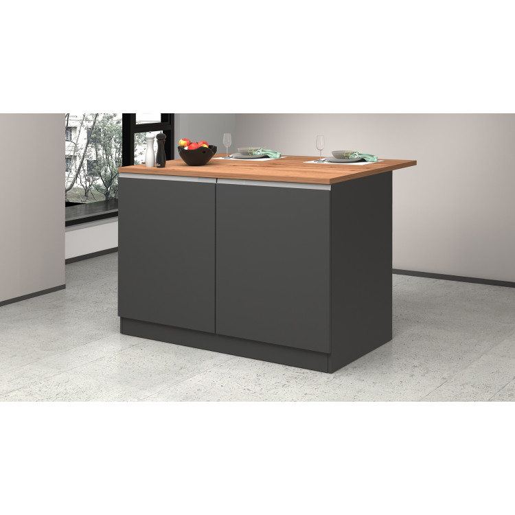 Ilot de cuisine moderne 125 cm anthracite mat/chêne wotan Solena