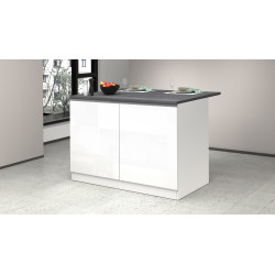 Ilot de cuisine moderne 125 cm blanc brillant/béton Solena